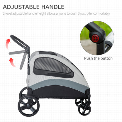 PawHut Pet Stroller for Medium Dogs Cat Pushchair Buggy Pram with 4 Wheels Safety Leash Zipper Doors Mesh Windows Storage Bag - Grey - Baig Merchant