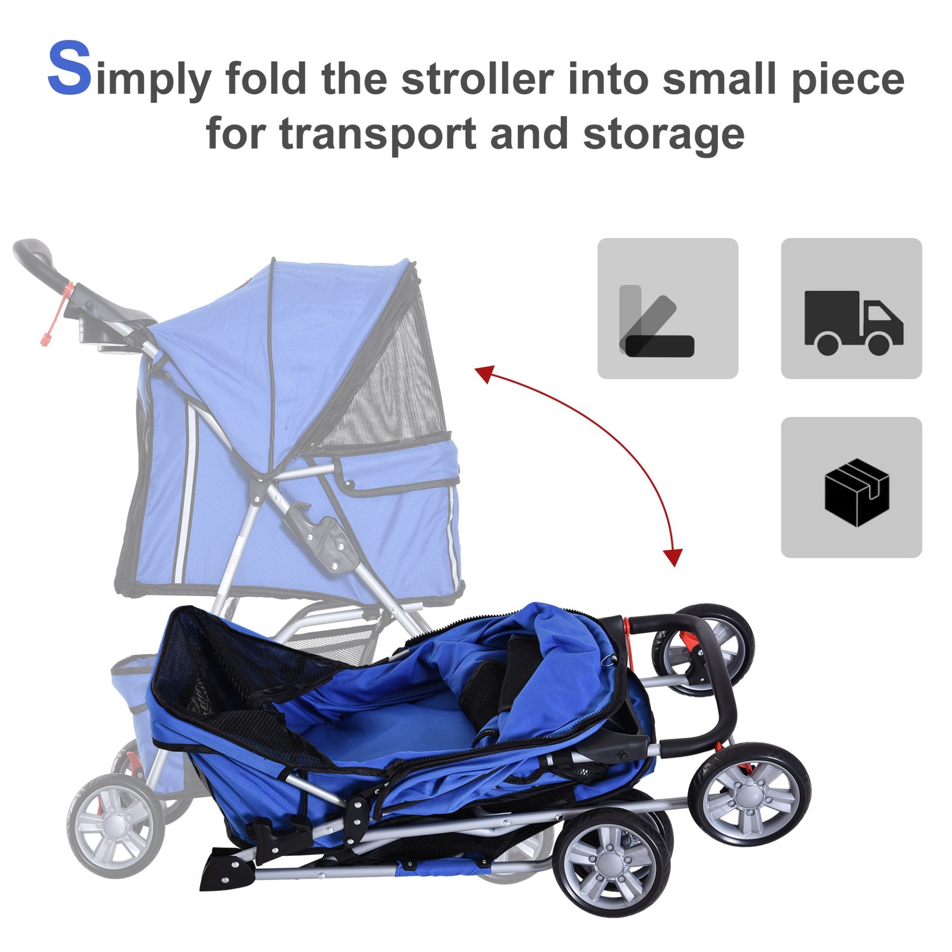 PawHut Pet Stroller for Small Miniature Dogs Cats Foldable Travel Carriage with Wheels Zipper Entry Cup Holder Storage Basket Blue - Baig Merchant