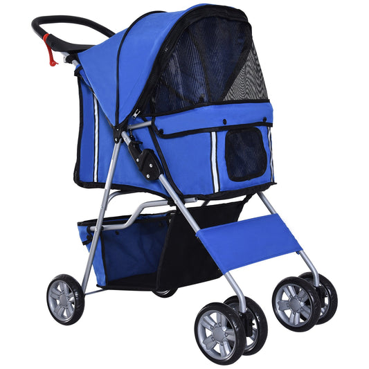 PawHut Pet Stroller for Small Miniature Dogs Cats Foldable Travel Carriage with Wheels Zipper Entry Cup Holder Storage Basket Blue - Baig Merchant