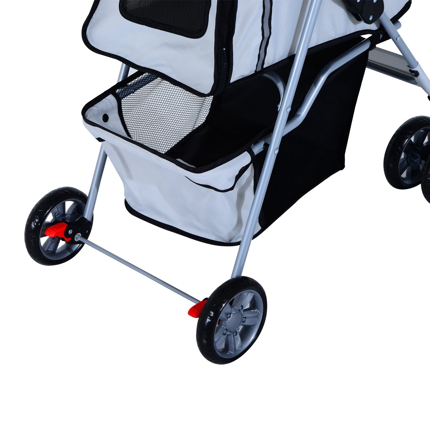 PawHut Pet Stroller for Small Miniature Dogs Cats Foldable Travel Carriage with Wheels Zipper Entry Cup Holder Storage Basket Grey - Baig Merchant