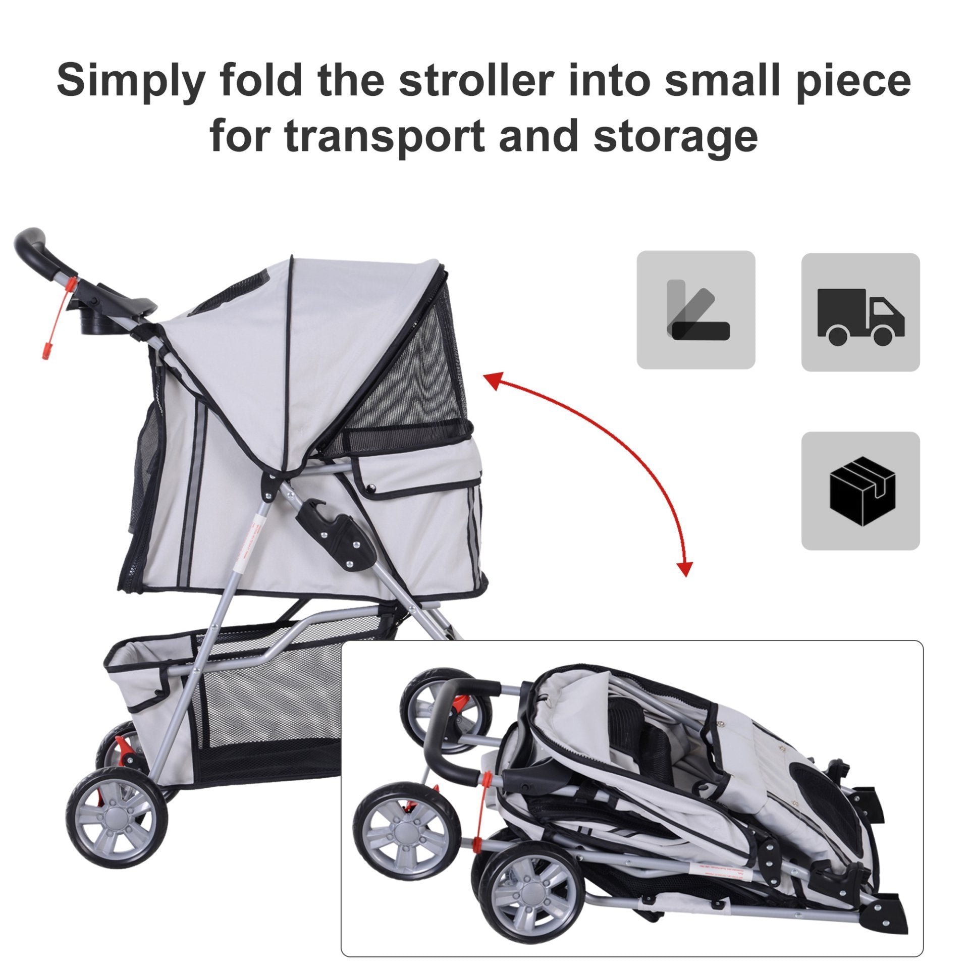 PawHut Pet Stroller for Small Miniature Dogs Cats Foldable Travel Carriage with Wheels Zipper Entry Cup Holder Storage Basket Grey - Baig Merchant