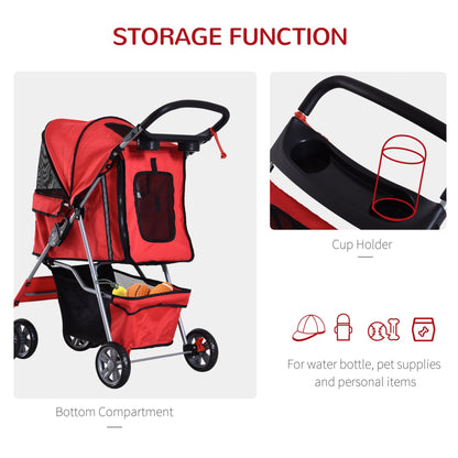 PawHut Pet Stroller for Small Miniature Dogs Cats Foldable Travel Carriage with Wheels Zipper Entry Cup Holder Storage Basket Red - Baig Merchant