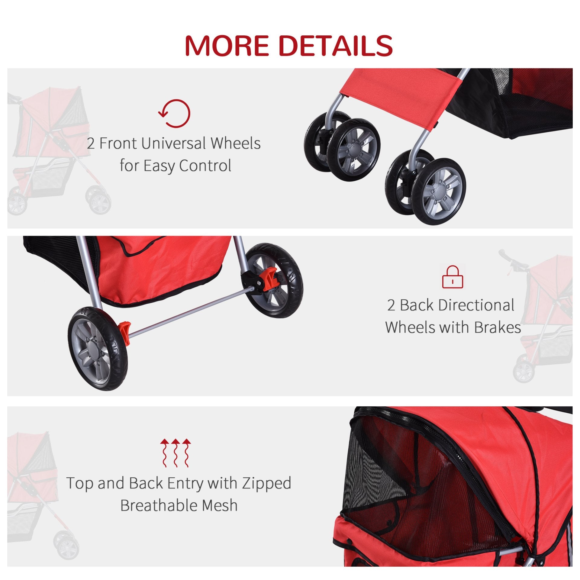 PawHut Pet Stroller for Small Miniature Dogs Cats Foldable Travel Carriage with Wheels Zipper Entry Cup Holder Storage Basket Red - Baig Merchant