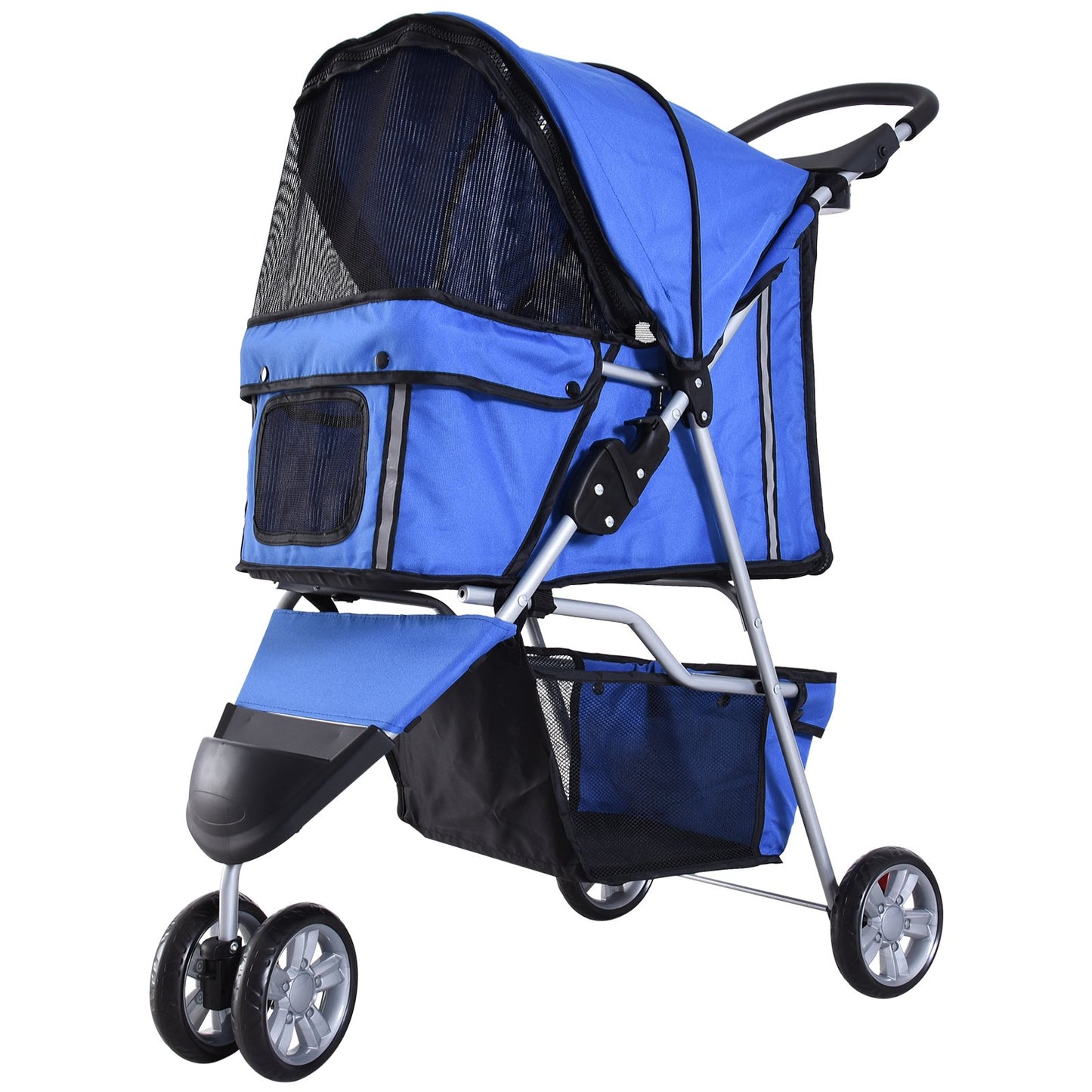 PawHut Pet Travel Stroller Cat Dog Pushchair Trolley Puppy Jogger Carrier Three Wheels for Small Miniature Dogs(Blue) - Baig Merchant