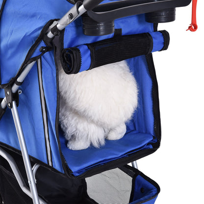 PawHut Pet Travel Stroller Cat Dog Pushchair Trolley Puppy Jogger Carrier Three Wheels for Small Miniature Dogs(Blue) - Baig Merchant