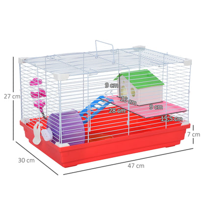 PawHut Portable 2 Storey Hamster Cage Small Pet Animal Cage Double Layers w/ Exercise Wheel Water Bottle Dishes - Baig Merchant