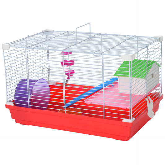 PawHut Portable 2 Storey Hamster Cage Small Pet Animal Cage Double Layers w/ Exercise Wheel Water Bottle Dishes - Baig Merchant