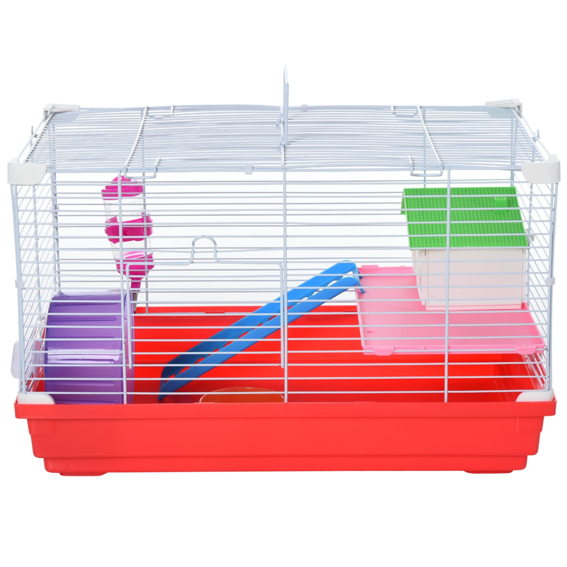 PawHut Portable 2 Storey Hamster Cage Small Pet Animal Cage Double Layers w/ Exercise Wheel Water Bottle Dishes - Baig Merchant