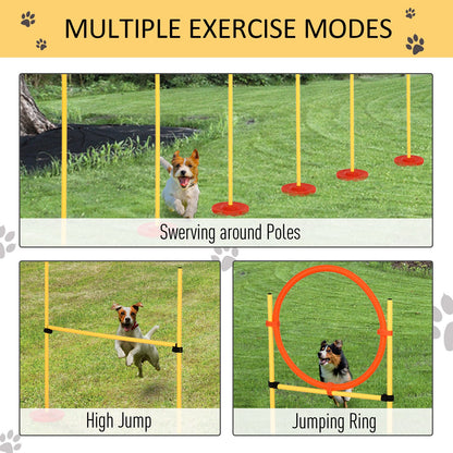 PawHut Portable Pet Agility Training Obstacle Set for Dogs w/ Adjustable High Jumping Pole, Jumping Ring, Turnstile poles - Baig Merchant