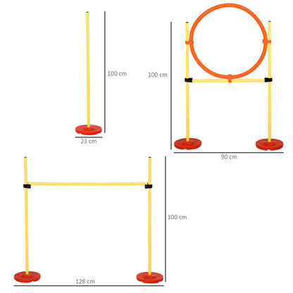 PawHut Portable Pet Agility Training Obstacle Set for Dogs w/ Adjustable High Jumping Pole, Jumping Ring, Turnstile poles - Baig Merchant