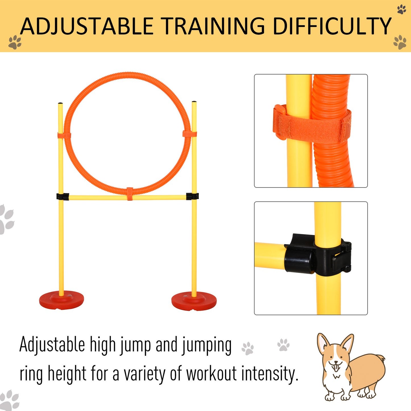 PawHut Portable Pet Agility Training Obstacle Set for Dogs w/ Adjustable High Jumping Pole, Jumping Ring, Turnstile poles - Baig Merchant