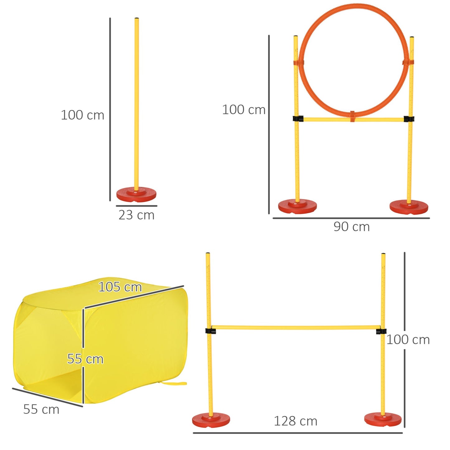 Pawhut Portable Pet Agility Training Obstacle Set for Dogs w/ Adjustable High Jumping Pole, Jumping Ring, Turnstile poles, Tunnel - Baig Merchant