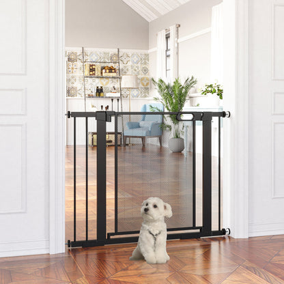 PawHut Pressure Fit Safety Gate for Doorways and Staircases, Dog Gate w/ Auto Closing Door, Pet Barrier for Hallways w/ Double Locking, Openings 75 - 103CM - Black - Baig Merchant