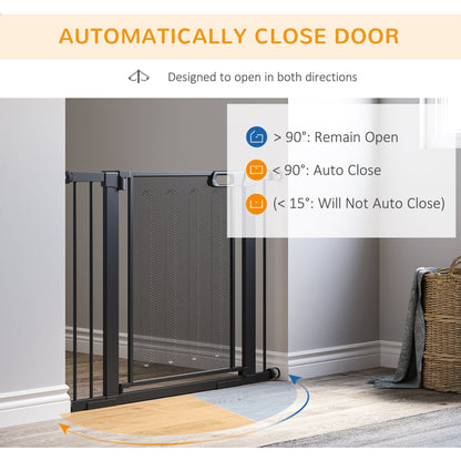 PawHut Pressure Fit Safety Gate for Doorways and Staircases, Dog Gate w/ Auto Closing Door, Pet Barrier for Hallways w/ Double Locking, Openings 75 - 103CM - Black - Baig Merchant