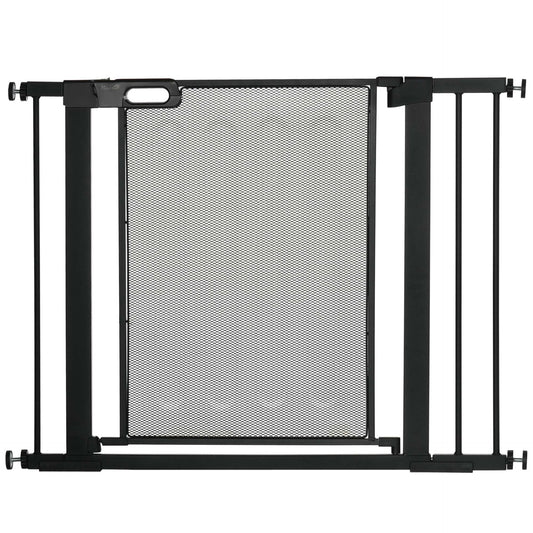 PawHut Pressure Fit Safety Gate for Doorways and Staircases, Dog Gate w/ Auto Closing Door, Pet Barrier for Hallways w/ Double Locking, Openings 75 - 103CM - Black - Baig Merchant