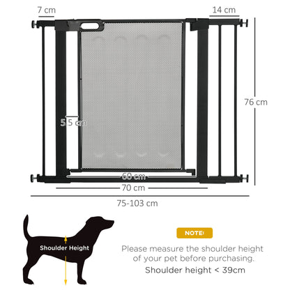 PawHut Pressure Fit Safety Gate for Doorways and Staircases, Dog Gate w/ Auto Closing Door, Pet Barrier for Hallways w/ Double Locking, Openings 75 - 103CM - Black - Baig Merchant