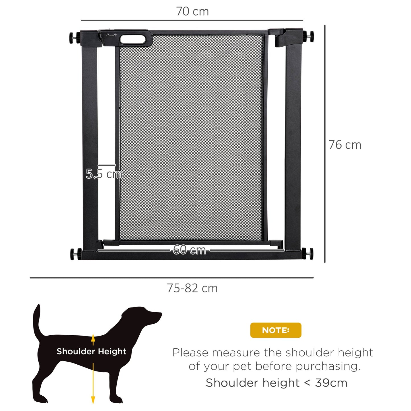 PawHut Pressure Fit Safety Gate for Doorways and Staircases, Dog Gate w/ Auto Closing Door, Pet Barrier for Hallways w/ Double Locking, Openings 75 - 82 cm - Black - Baig Merchant