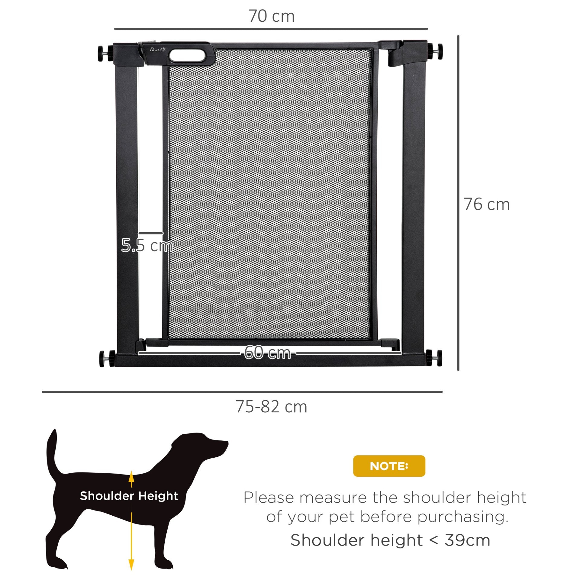 PawHut Pressure Fit Safety Gate for Doorways and Staircases, Dog Gate w/ Auto Closing Door, Pet Barrier for Hallways w/ Double Locking, Openings 75 - 82 cm - Black - Baig Merchant