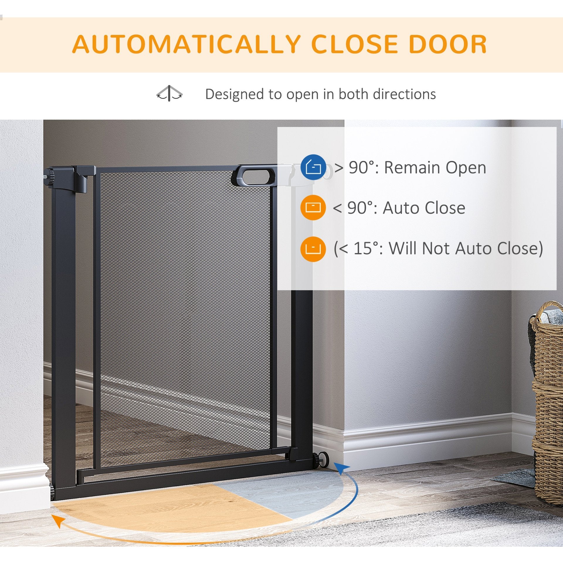 PawHut Pressure Fit Safety Gate for Doorways and Staircases, Dog Gate w/ Auto Closing Door, Pet Barrier for Hallways w/ Double Locking, Openings 75 - 82 cm - Black - Baig Merchant