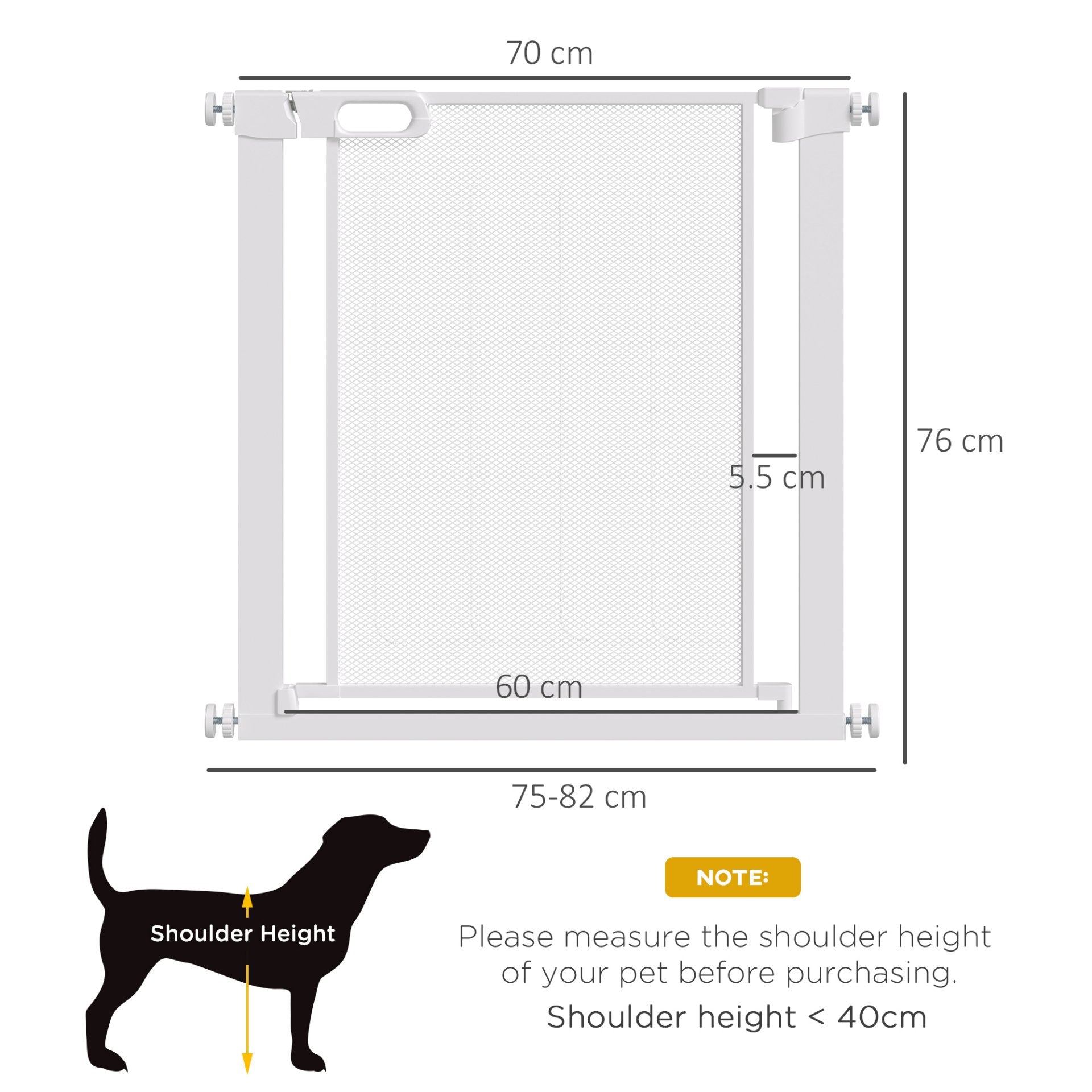 PawHut Pressure Fit Safety Gate for Doorways and Staircases, Dog Gate w/ Auto Closing Door, Pet Barrier for Hallways w/ Double Locking, Openings 75 - 82 cm - White - Baig Merchant