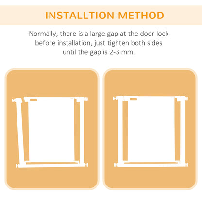 PawHut Pressure Fit Safety Gate for Doorways and Staircases, Dog Gate w/ Auto Closing Door, Pet Barrier for Hallways w/ Double Locking, Openings 75 - 82 cm - White - Baig Merchant