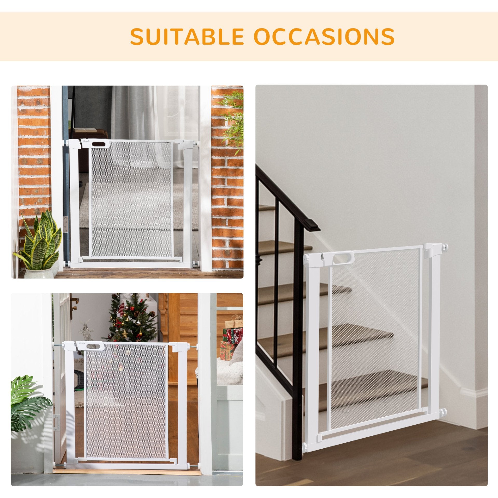 PawHut Pressure Fit Safety Gate for Doorways and Staircases, Dog Gate w/ Auto Closing Door, Pet Barrier for Hallways w/ Double Locking, Openings 75 - 82 cm - White - Baig Merchant