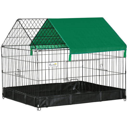 PawHut Rabbit Cage Guinea Pig Playpen Small Animal House for Kitties Puppies, w/ Water Proof Oxford Roof Floor 90 x 75 x 75 cm - Baig Merchant