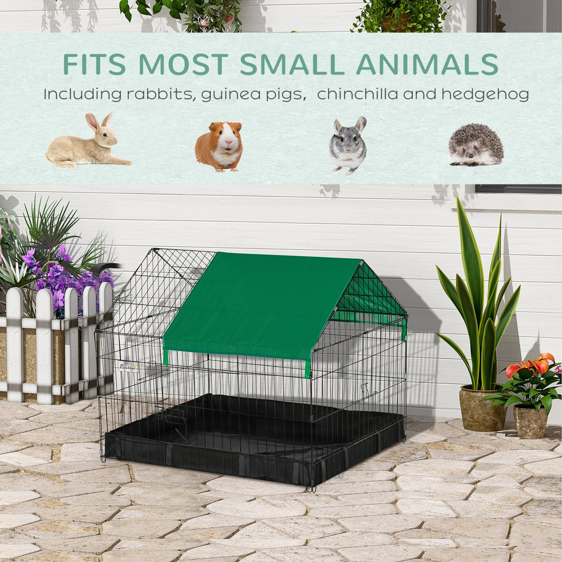 PawHut Rabbit Cage Guinea Pig Playpen Small Animal House for Kitties Puppies, w/ Water Proof Oxford Roof Floor 90 x 75 x 75 cm - Baig Merchant