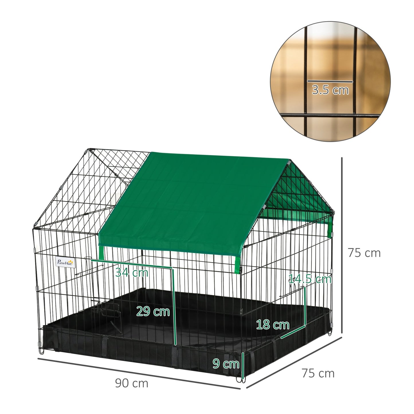 PawHut Rabbit Cage Guinea Pig Playpen Small Animal House for Kitties Puppies, w/ Water Proof Oxford Roof Floor 90 x 75 x 75 cm - Baig Merchant