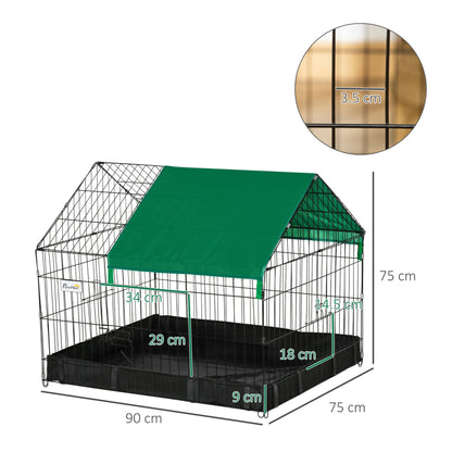 PawHut Rabbit Cage Guinea Pig Playpen Small Animal House for Kitties Puppies, w/ Water Proof Oxford Roof Floor 90 x 75 x 75 cm - Baig Merchant