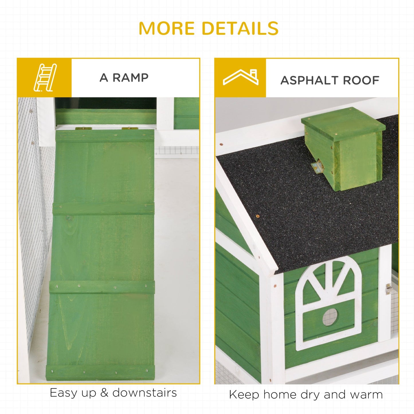 PawHut Rabbit Hutch and Run Guinea Pig Hutch Wooden Bunny Cage for Outdoor Indoor with Pull Out Tray Run Asphalt Roof Green 120 x 60 x 79 cm - Baig Merchant