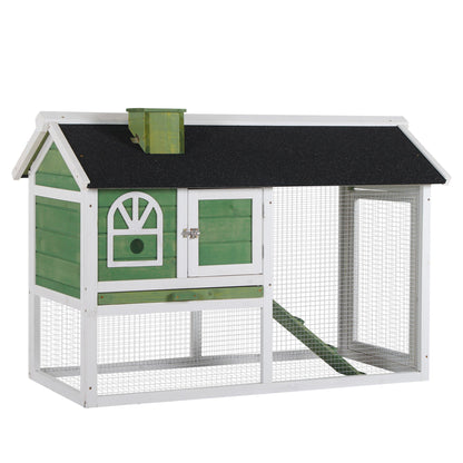 PawHut Rabbit Hutch and Run Guinea Pig Hutch Wooden Bunny Cage for Outdoor Indoor with Pull Out Tray Run Asphalt Roof Green 120 x 60 x 79 cm - Baig Merchant