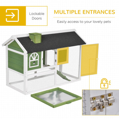 PawHut Rabbit Hutch and Run Guinea Pig Hutch Wooden Bunny Cage for Outdoor Indoor with Pull Out Tray Run Asphalt Roof Green 120 x 60 x 79 cm - Baig Merchant