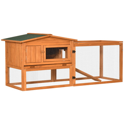 PawHut Rabbit Hutch and Run Outdoor Bunny Cage Wooden Guinea Pig Hide House with Sliding Tray, Hay Rack, Ramp, 156 x 58 x 68cm - Baig Merchant