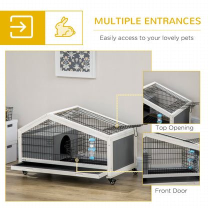 PawHut Rabbit Hutch, Guinea Pig Cage, Small Animal House Bunny Run w/ Water Bottle, Wheels, Plastic Slide - Out Tray, for Indoors - Dark Grey - Baig Merchant