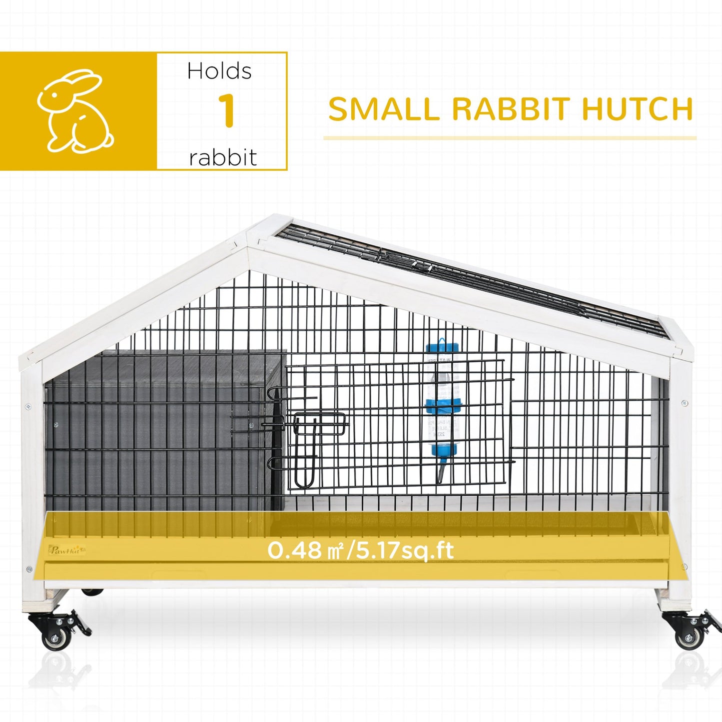 PawHut Rabbit Hutch, Guinea Pig Cage, Small Animal House Bunny Run w/ Water Bottle, Wheels, Plastic Slide - Out Tray, for Indoors - Dark Grey - Baig Merchant