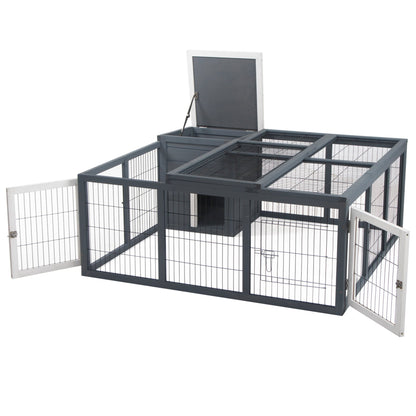 PawHut Rabbit Hutch Guinea Pig Run House Small Animal Bunny Cage Duck House Hideaway Chinchilla Cage Outdoor Indoor with Openable Roof Grey 123x120x52cm - Baig Merchant