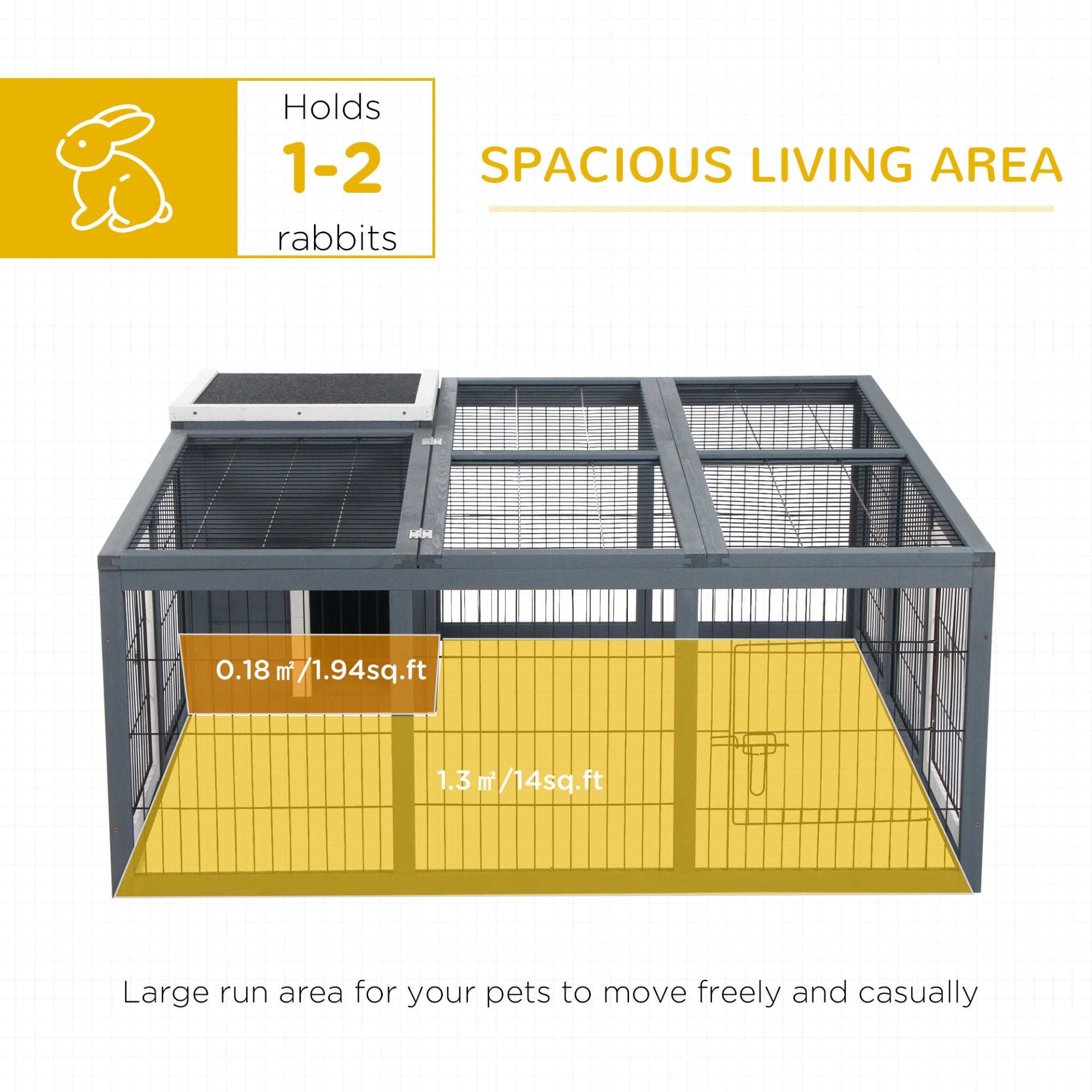 PawHut Rabbit Hutch Guinea Pig Run House Small Animal Bunny Cage Duck House Hideaway Chinchilla Cage Outdoor Indoor with Openable Roof Grey 123x120x52cm - Baig Merchant