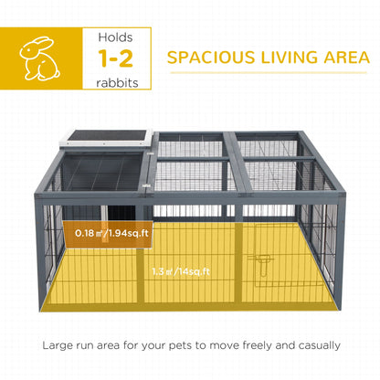 PawHut Rabbit Hutch Guinea Pig Run House Small Animal Bunny Cage Duck House Hideaway Chinchilla Cage Outdoor Indoor with Openable Roof Grey 123x120x52cm - Baig Merchant