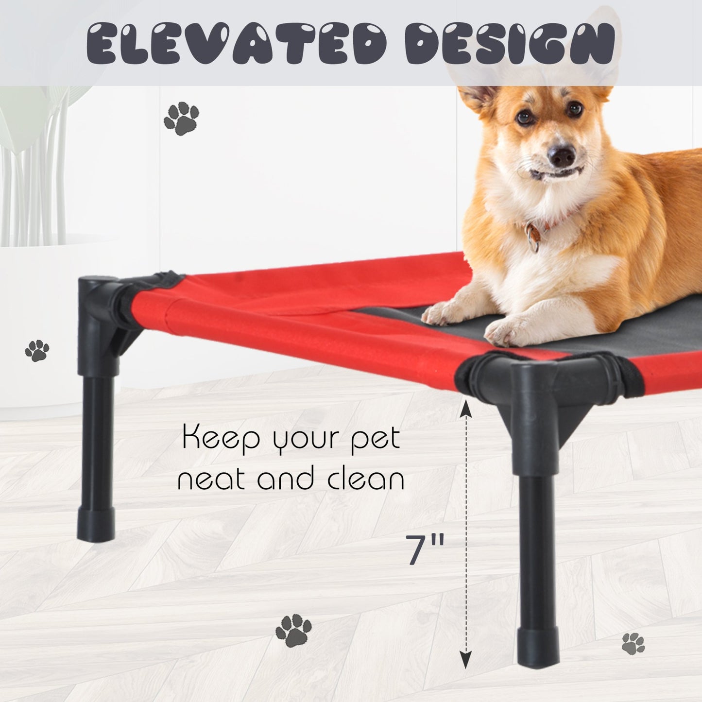 PawHut Raised Dog Bed Cat Elevated Lifted Portable Camping w/ Metal Frame Black and Red (Small) - Baig Merchant