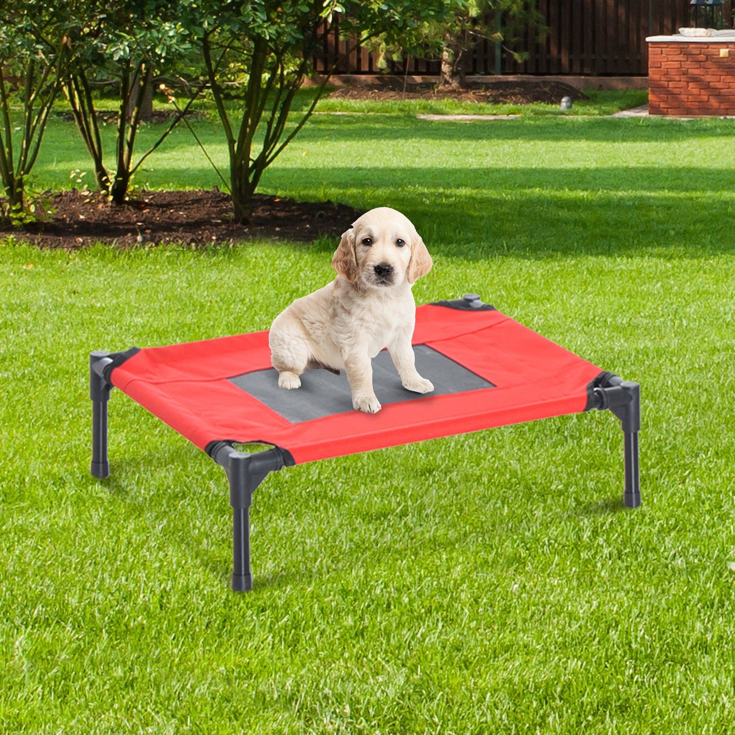 PawHut Raised Dog Bed Cat Elevated Lifted Portable Camping w/ Metal Frame Black and Red (Small) - Baig Merchant