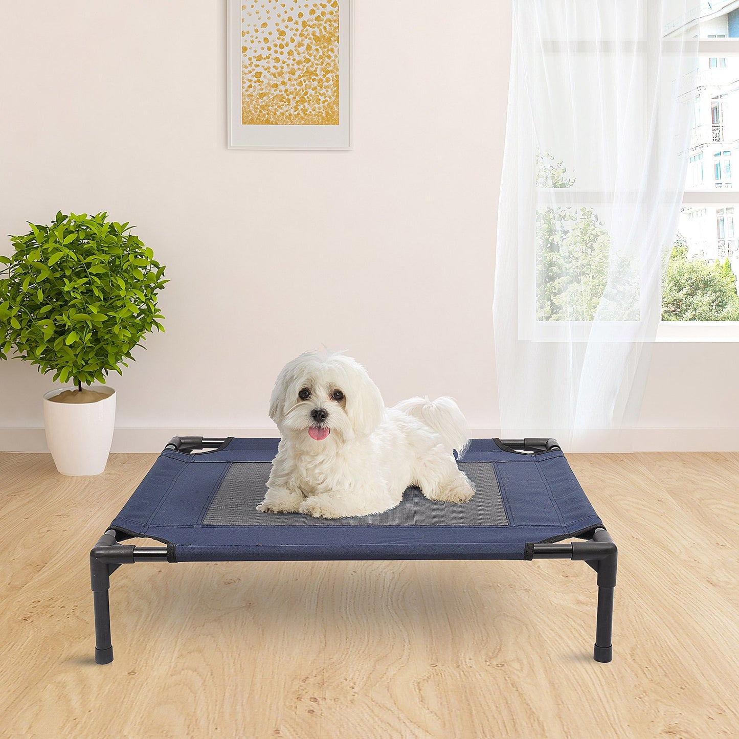 PawHut Raised Dog Bed Cat Elevated Lifted Puppy Pet Elevated Cot Portable Camping Basket – Blue (Medium) - Baig Merchant