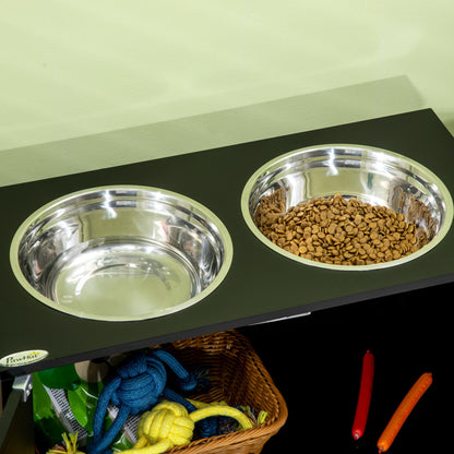 PawHut Raised Dog Bowls for Large Dogs Pet Feeding Station w/ Stand, Storage, Two Stainless Steel Bowls - Black - Baig Merchant