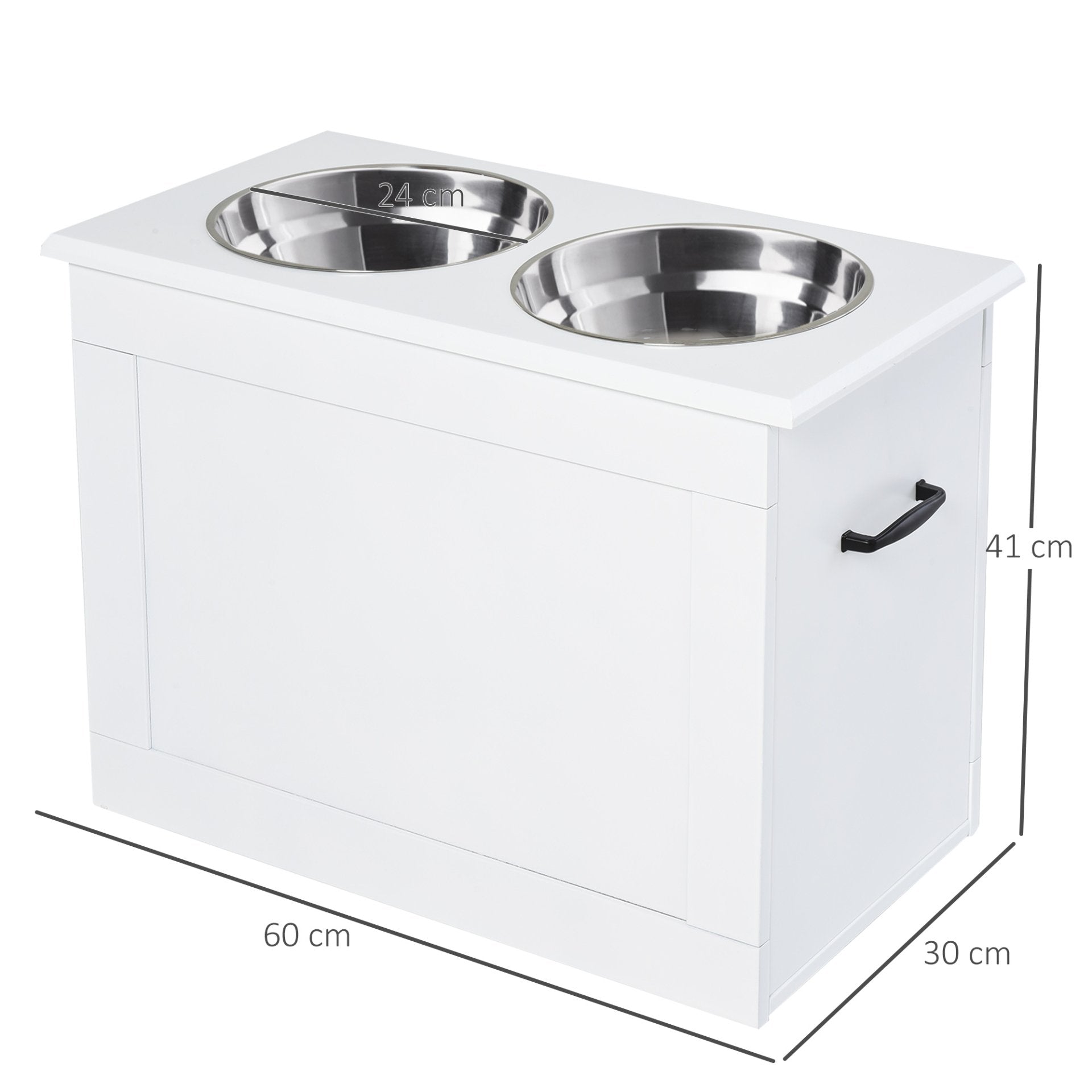 PawHut Raised Dog Bowls Pet Feeding Storage Station with 2 Stainless Steel Bowls Base for Large Dogs and Other Large Pets, White - Baig Merchant