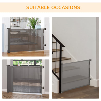 PawHut Retractable Stair Gate for Dogs - Extendable, Tall, Extra Wide, Foldable Mesh Pet Safety Gate - Grey - Baig Merchant