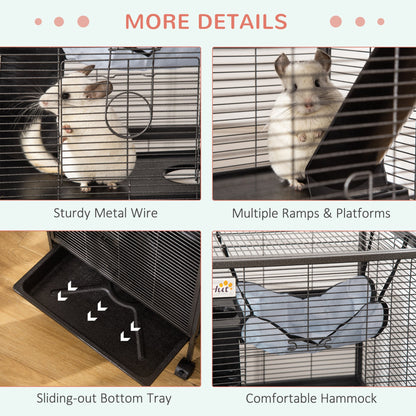 PawHut Small Animal Cage with Wheels Pet Home for Chinchillas Ferrets Kittens, with Hammock, 4 Platforms, Removable Tray - Baig Merchant