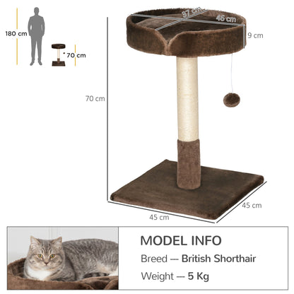 PawHut Small Cat Tree for Indoor Cats with Sisal Scratching Post Kitten Bed Cushion Ball Toy, Brown, 45x45x70 cm - Baig Merchant