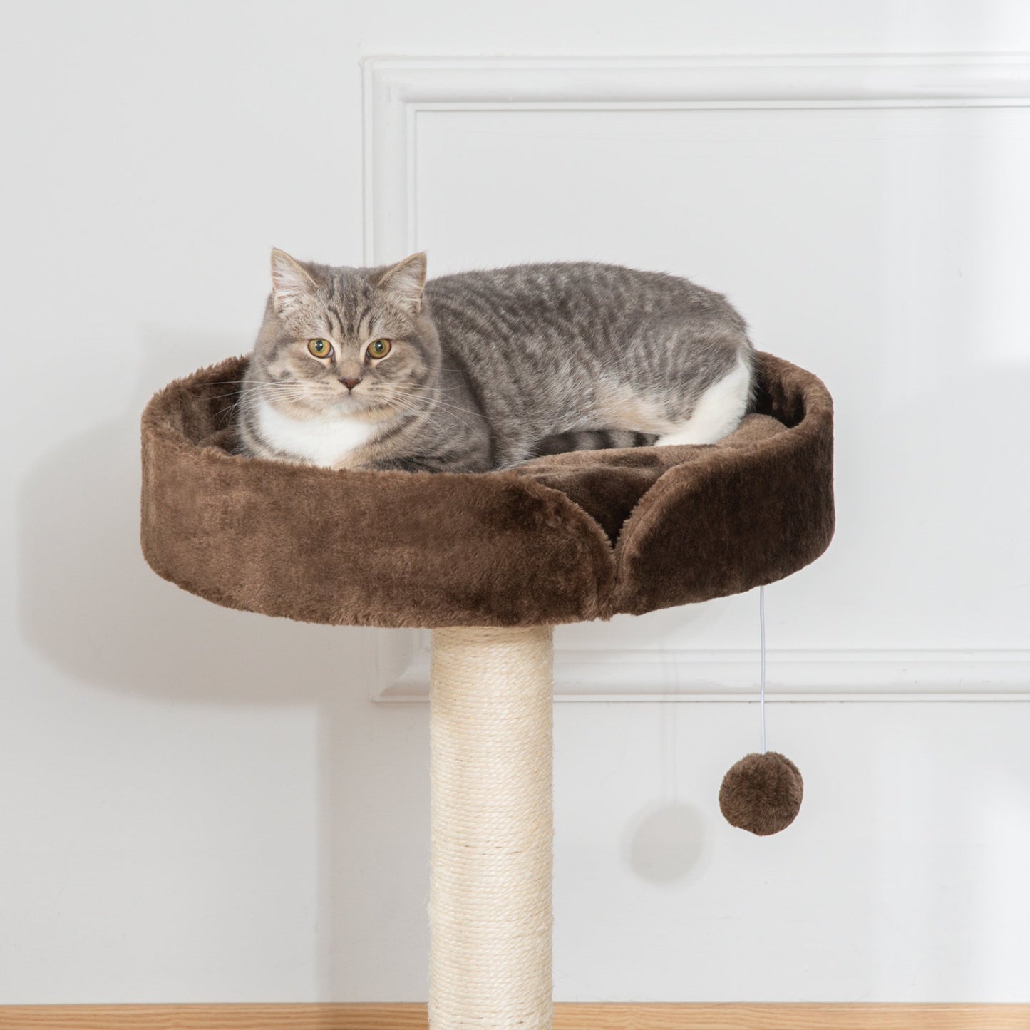 PawHut Small Cat Tree for Indoor Cats with Sisal Scratching Post Kitten Bed Cushion Ball Toy, Brown, 45x45x70 cm - Baig Merchant