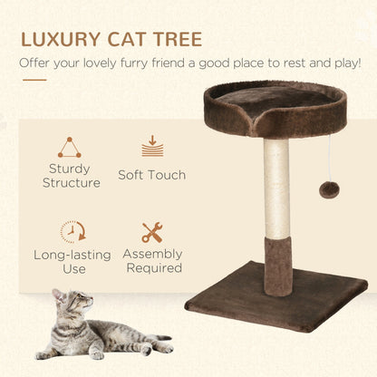 PawHut Small Cat Tree for Indoor Cats with Sisal Scratching Post Kitten Bed Cushion Ball Toy, Brown, 45x45x70 cm - Baig Merchant