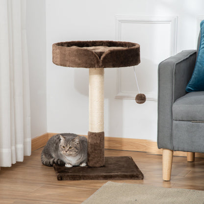 PawHut Small Cat Tree for Indoor Cats with Sisal Scratching Post Kitten Bed Cushion Ball Toy, Brown, 45x45x70 cm - Baig Merchant